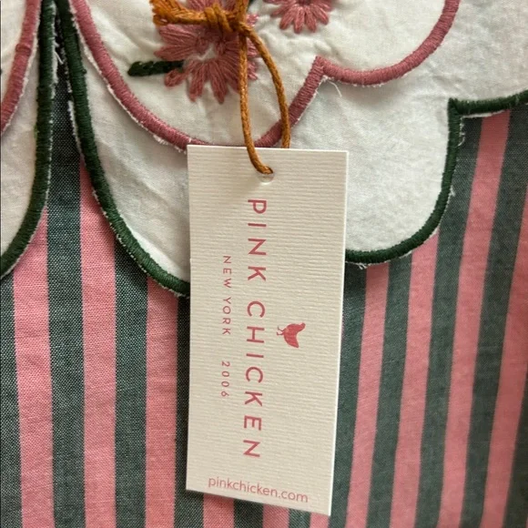 NWT Pink Chicken Darcy Dress Pink and Green Striped Dress with Floral Detail